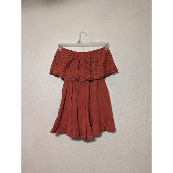 American Eagle Outfitters Women's Strapless Overlay Romper Red XS - Picture 3 of 14